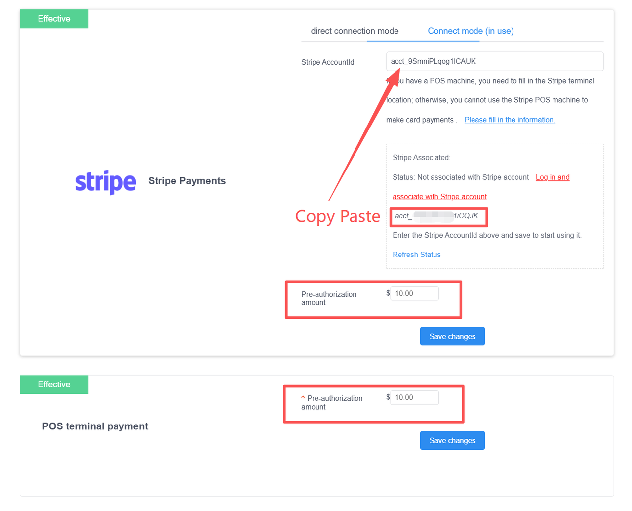 Bind Stripe account ID